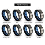 font options for inside engraving on black & blue & silver surfboard stamp rings