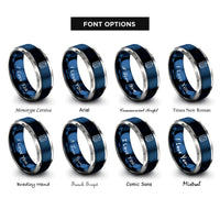 font options for inside engraving on blue & grey surfboard stamp rings
