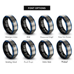 font options for inside engraving on black & blue & silver surfboard wave rings