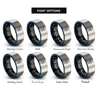 font options for inside engraving on black & blue & grey surfboard wave rings