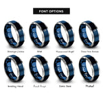 font options for inside engraving on blue & silver surfboard wave rings