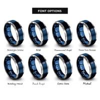 font options for inside engraving on blue & silver surfboard wave rings