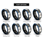 font options for inside engraving on black & blue & grey surfer board rings