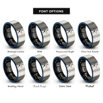 font options for inside engraving on black & blue & grey surfer board rings