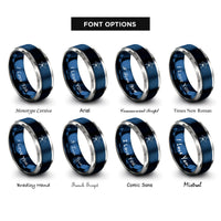 font options for inside engraving on blue & grey surfer board rings