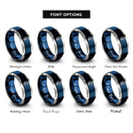 font options for inside engraving on blue & silver surfer riding barrel rings
