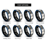 font options for inside engraving on black & blue & gray surfer silhouette rings