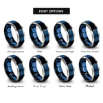 font options for inside engraving on blue & grey surfer silhouette rings