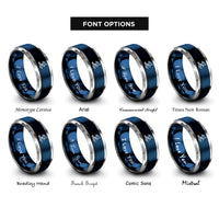 font options for inside engraving on blue & gray surfer silhouette rings