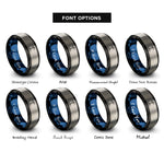 font options for inside engraving on black & blue & grey surfing lift rings