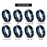 font options for inside engraving on blue & gray surfing lift rings