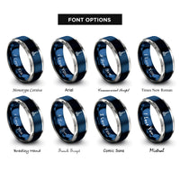 font options for inside engraving on blue & silver surgical scissors rings