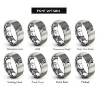 font options for inside engraving on grey surveyor tripod silhouette rings