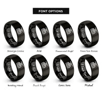 font options for inside engraving on black suspended monorail rings