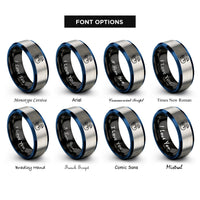 font options for inside engraving on black & blue & gray swan mat extension rings