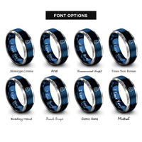 font options for inside engraving on blue & gray sweat droplet rings