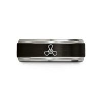 ideas for teen presents – black & blue & silver tungsten 3 blade propeller wedding band