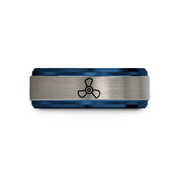 ideas for teen presents – black & blue & silver tungsten 3 blade propeller wedding band