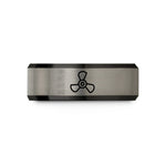 unique teen birthday present – black & blue & grey tungsten 3 blade propeller wedding band