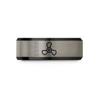 unique teen birthday present – black & blue & grey tungsten 3 blade propeller wedding band