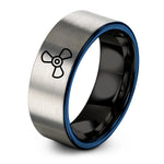 ideas for teen presents – black & blue & grey tungsten 3 blade propeller ring