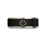 friendship ring for couples – black & silver tungsten hedgehog face wink wedding band