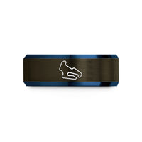 personalized band for him – gunmetal & blue tungsten spa layout wedding band