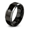 Triquetra Cross – Tungsten Wedding Band, 8 mm, Gray, Black Comfort-Fit Unisex