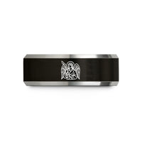 matching rings for partners – black & gray tungsten archangel samael spear wedding band