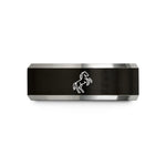 friend anniversary present ideas – black & silver tungsten horse silhouette wedding band
