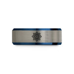 friendship presents for couples – black & blue & gray tungsten mandala eight petals wedding band