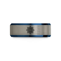friendship presents for couples – black & blue & gray tungsten mandala eight petals wedding band
