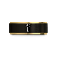 best present for buddy – black & gold tungsten open end wrench wedding band