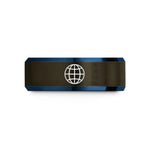 special presents for wife – gunmetal & blue tungsten globe grid wedding band