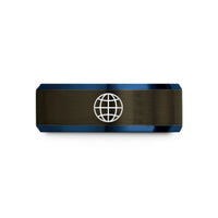 special presents for wife – gunmetal & blue tungsten globe grid wedding band