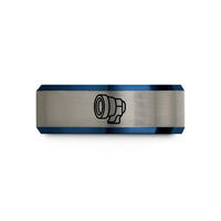 unique presents for him – black & blue & grey tungsten macro wet lens wedding band