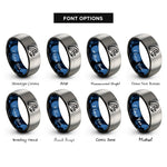 font options for inside engraving on black & blue & gray swell line rings