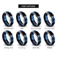 font options for inside engraving on blue & grey swell line rings
