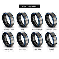 font options for inside engraving on black & blue & grey swell moon rings