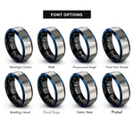 font options for inside engraving on black & blue & silver swimmer backstroke rings