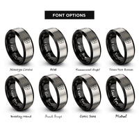 font options for inside engraving on black & silver swiss shield cross rings