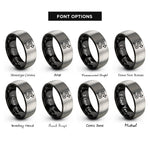 font options for inside engraving on black & gray switchback symbol arrow rings