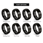 font options for inside engraving on black switchback symbol arrow rings