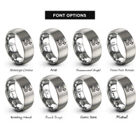 font options for inside engraving on silver switchback symbol arrow rings
