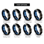 font options for inside engraving on black & blue & grey swizzle stick rings