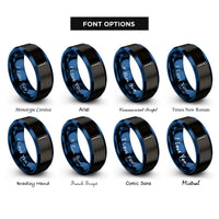 font options for inside engraving on black & blue swizzle stick rings