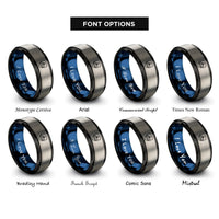font options for inside engraving on black & blue & grey swo pin rings