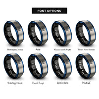font options for inside engraving on black & blue & grey swo pin rings