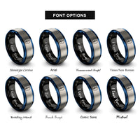 font options for inside engraving on black & blue & gray sword icon circle rings