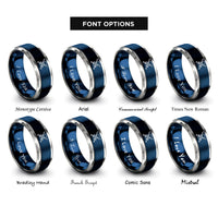 font options for inside engraving on blue & silver swords skull rings